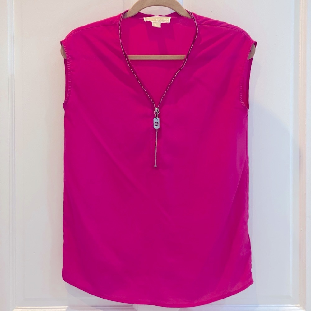Michale Kors pink silk top with front zipper